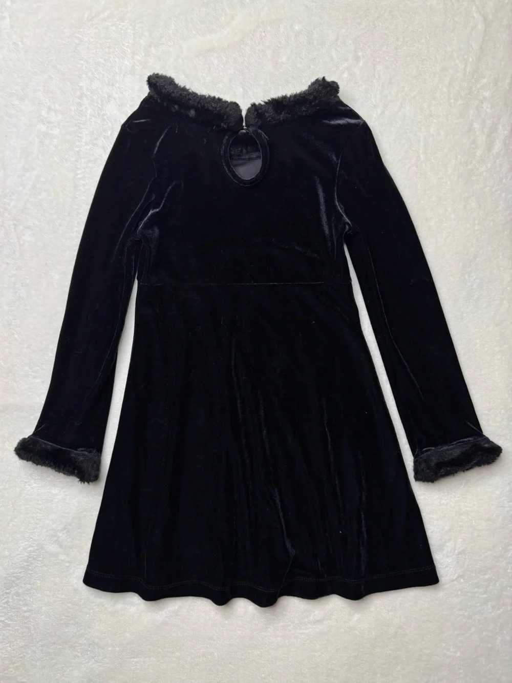 The Children's Place Formal Black Velvet Dress with Faux Fur Trim Holiday Sz 6